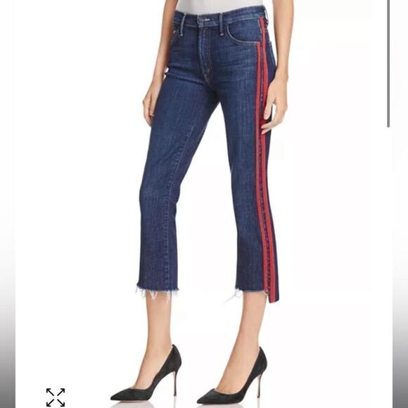 Mother Insider Crop Step Fray Jeans In Speed Racer High Rise Striped Red Size 24 - Picture 3 of 9